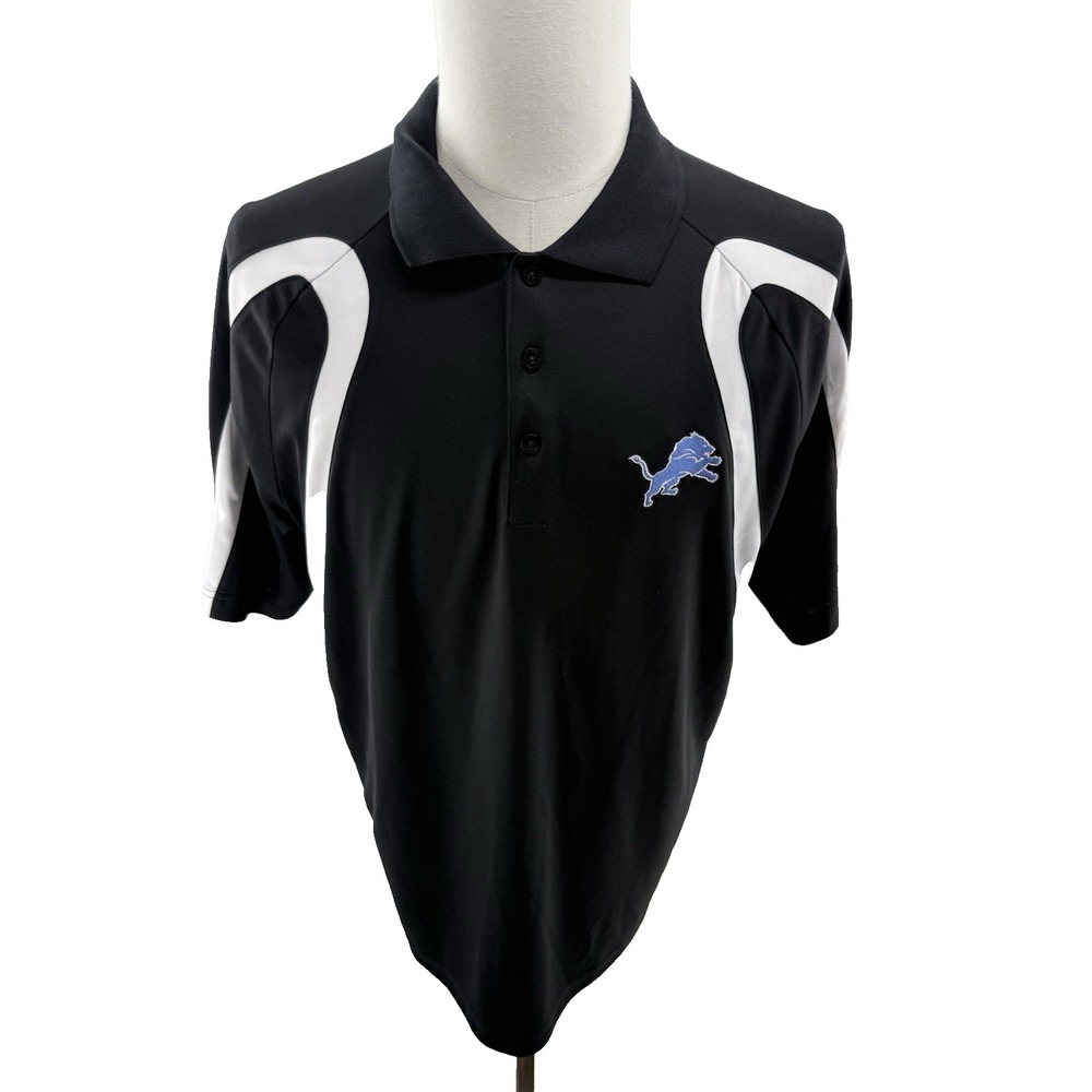 Antigua Detroit Lions NFL Polo Shirt Mens Large Black White Desert Dry Athletic